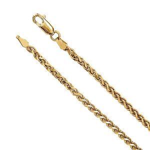 2.75mm 14k Yellow Gold Solid D/C Wheat Chain Necklace, 24 Inch